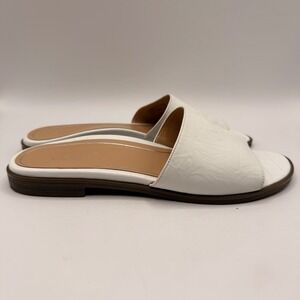 Vionic Demi Crinkle Croc Embossed White Leather Slide Sandals Women's Size 8